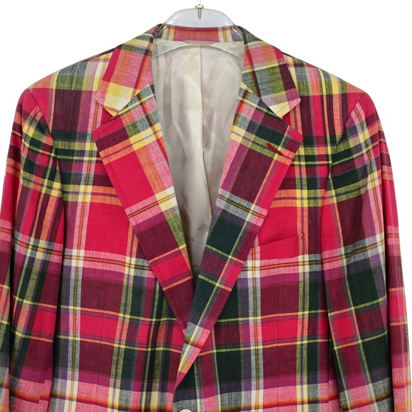 VTG Polo University Club Ralph Lauren Madras Blazer 80s Union Made Plaid Luxe - Picture 3 of 16